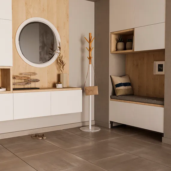 Напольная вешалка Espen, 174 см, белая/натуральное дерево