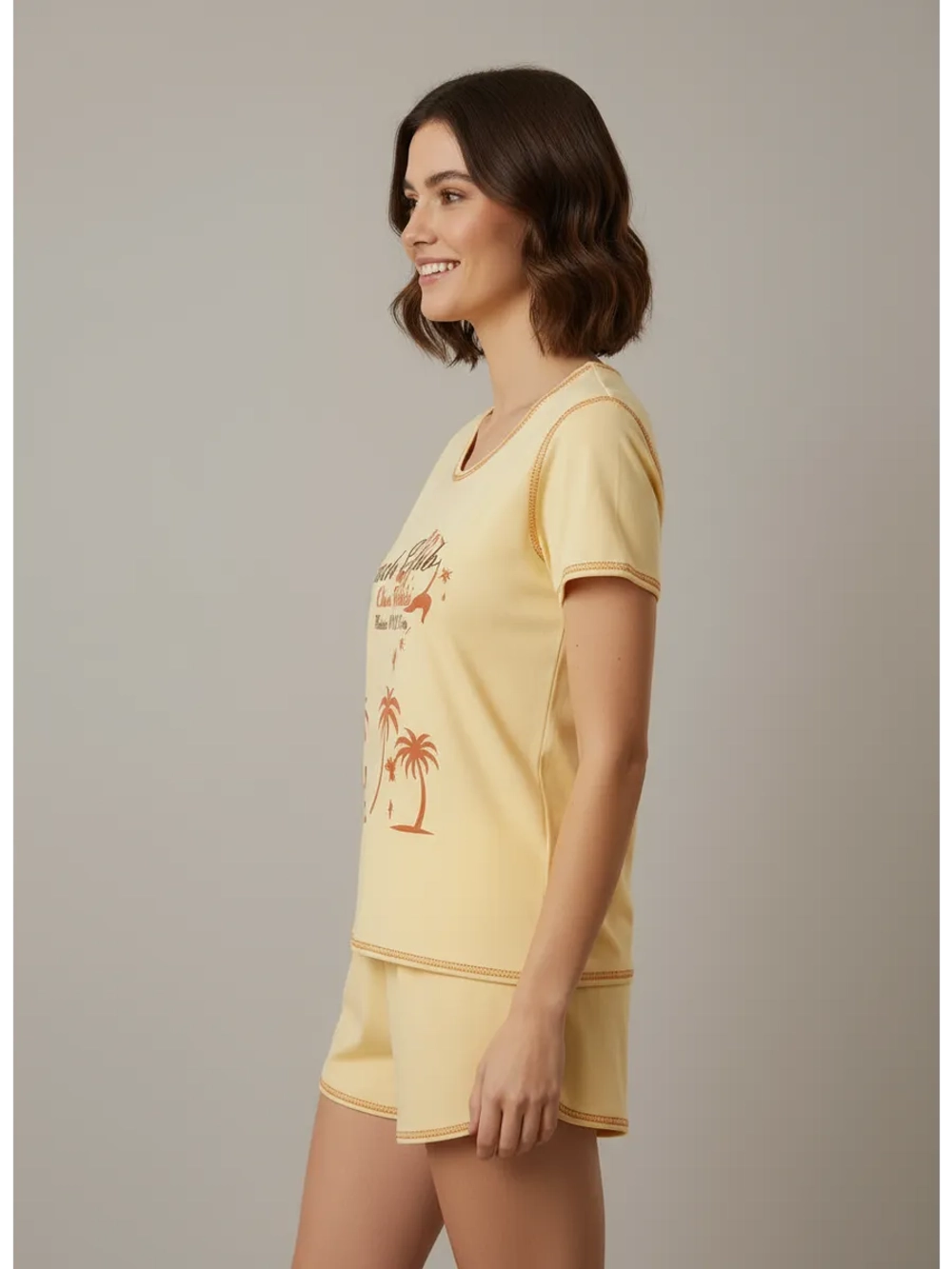 Пижама хлопковая с шортами и футболкой костюм домашний