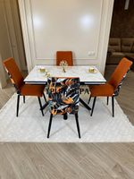 Кухонный раскладной стол "Монако" из керамогранита, белый мрамор и 4 стула ТРОПИК