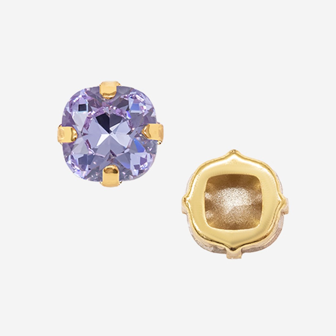 Кристалл Кушон (Сushion) в цапах, оттенок "Violet", 9,2мм, позолота