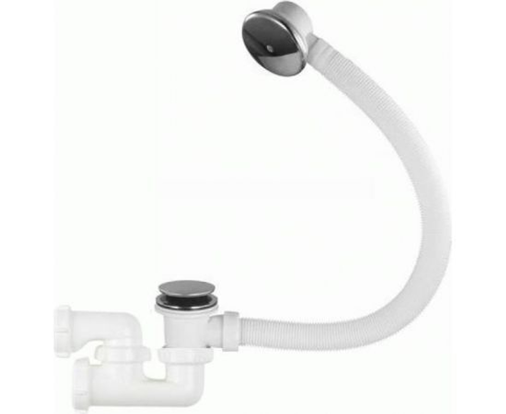 Сифон для ванны 1 1/2"х40 прямоточный клик-клак с широким грибком перелив-автомат хром с гофротрубой 40х40/50 (V522-18-MR)