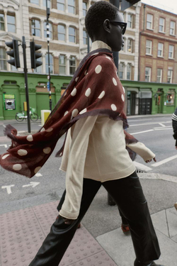 ZARA ШАРФ С ПРИНТОМ В ГОРОШЕК, КОРИЧНЕВЫЙ