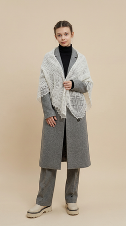 Оренбургский пуховый платок П3-120-01 белый отбеленный