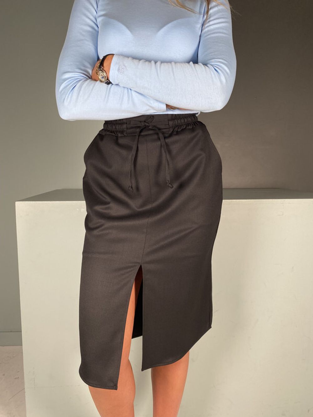 Юбка на кулиске черная шерсть