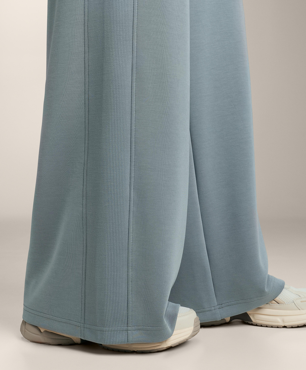 OYSHO Брюки прямого кроя с ребристой отделкой и модала, серо-синий