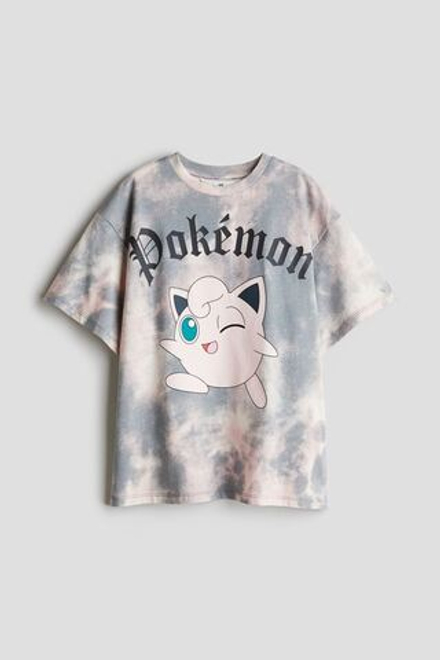 H&M Футболка оверсайз с принтом, светло-серый