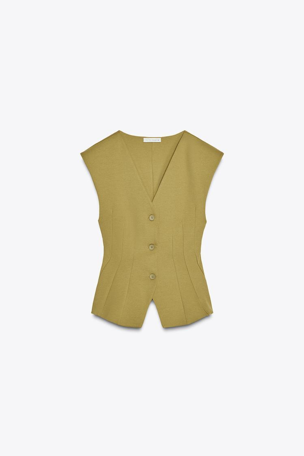 ZARA ТОП ИЗ ИНТЕРЛОКА БЕЗ РУКАВОВ, ЦВЕТ ОЛИВКОВОГО МАСЛА