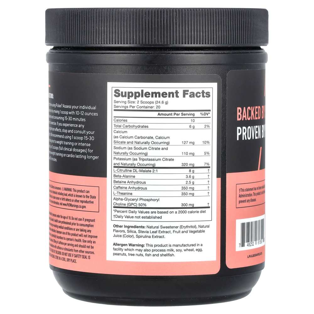 Legion Athletics, Pulse, предтренировочный напиток, со вкусом винограда, 492 г (1,08 фунта)