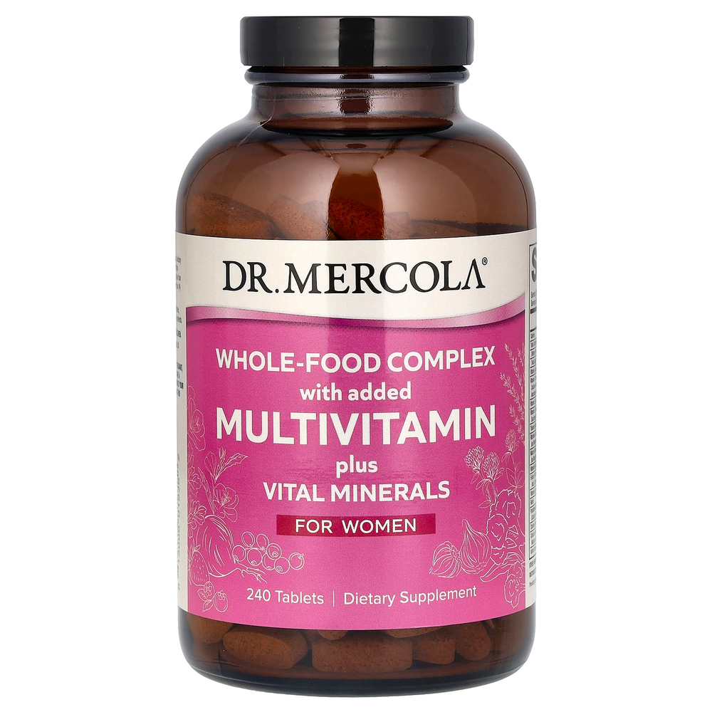 Dr. Mercola, комплекс из цельных продуктов с мультивитаминами и необходимыми минералами, для женщин, 240 таблеток