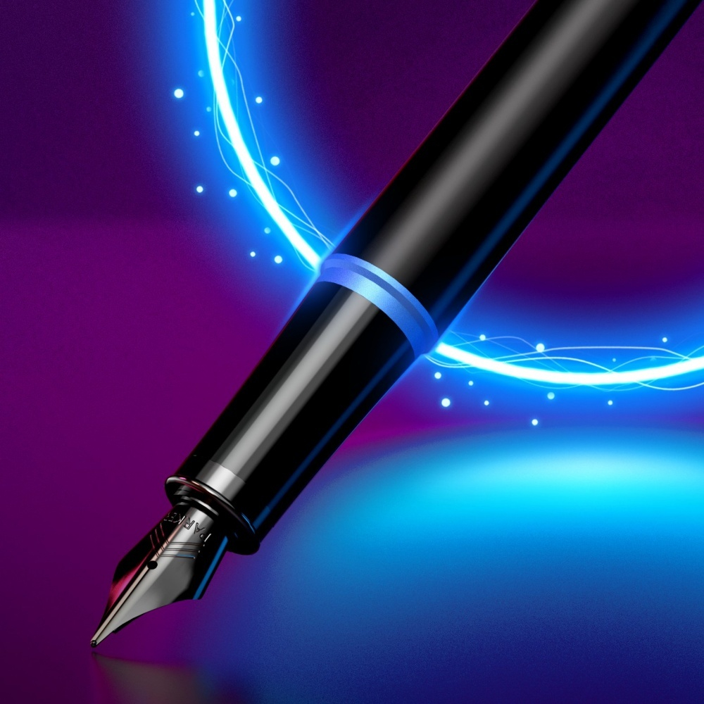 Перьевая ручка Parker IM Vibrant Rings Flame Blue, перо:F/M , цвет чернил: blue, в подарочной упаковке.