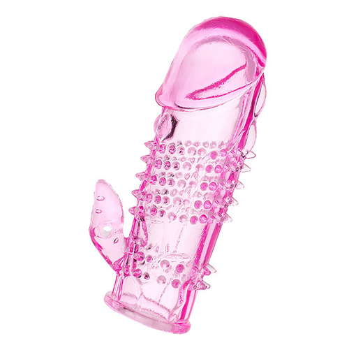 Розовая гелевая насадка 13см с шипами и клиторальным отростком ToyFa Basic 818017-3