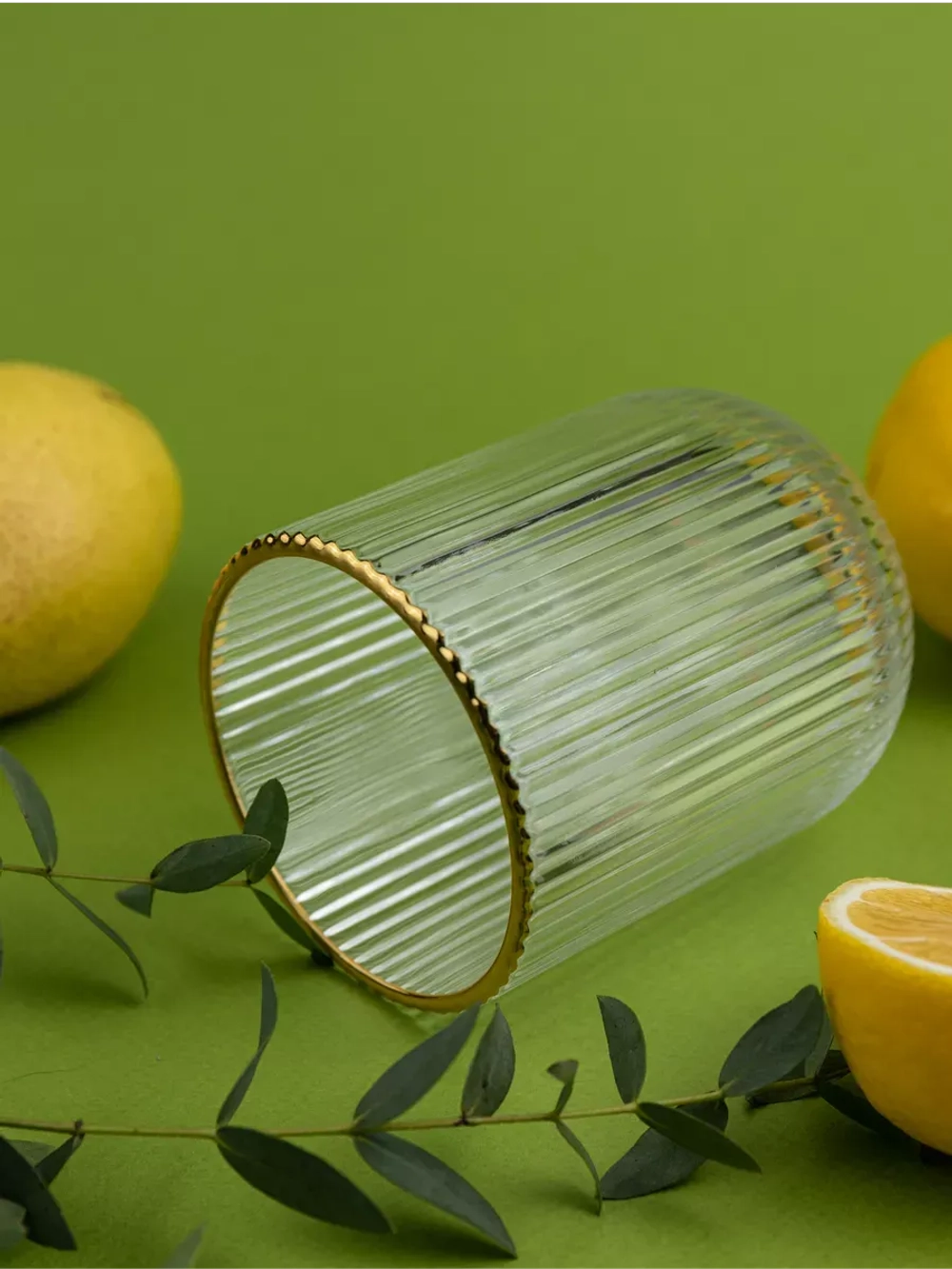 Набор ребристых стаканов для воды, 6 шт. с золотой каймой