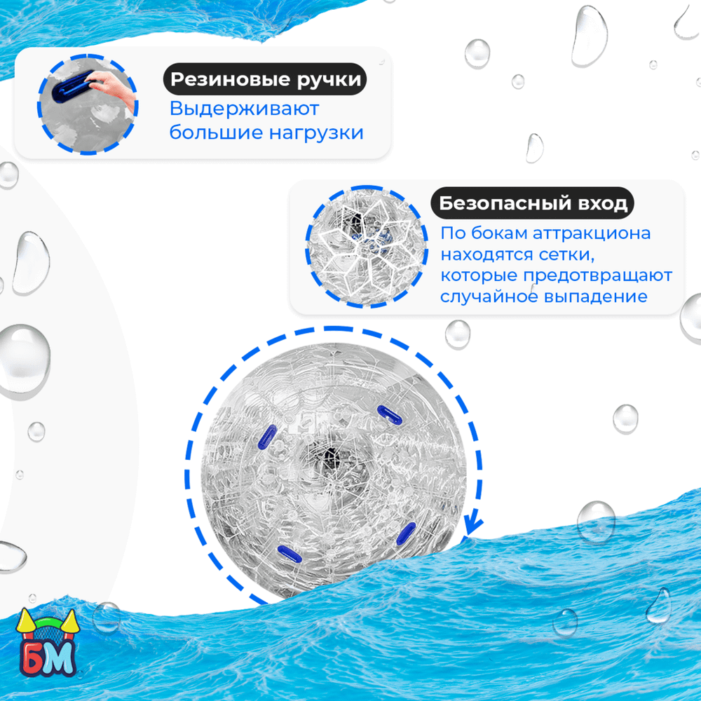 Аттракцион Водный роллер "Прозрачный" ТПУ, 2.2*2*2 м