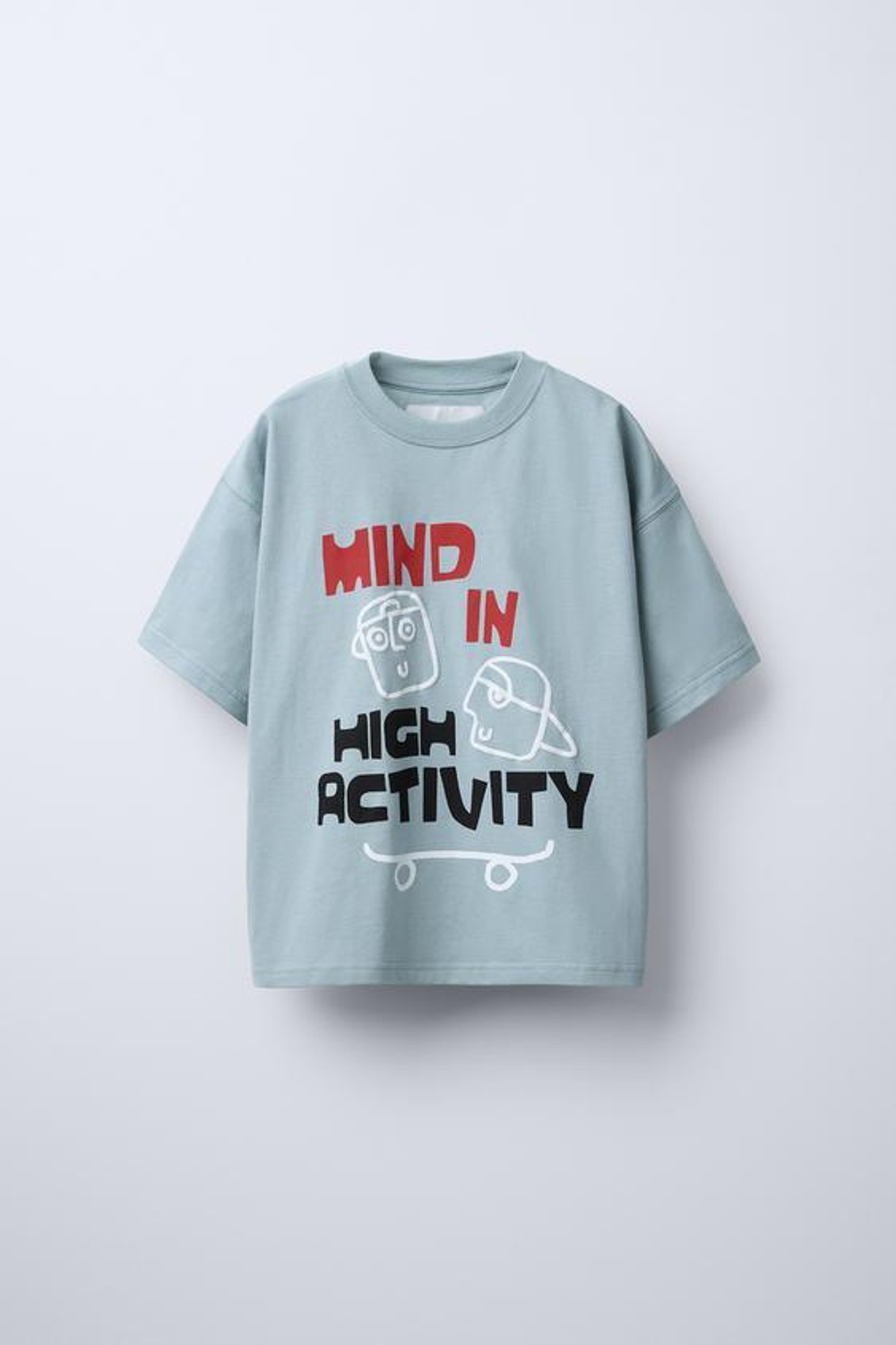 ZARA ФУТБОЛКА С РЕЛЬЕФНЫМ ПРИНТОМ, ГОЛУБОЙ