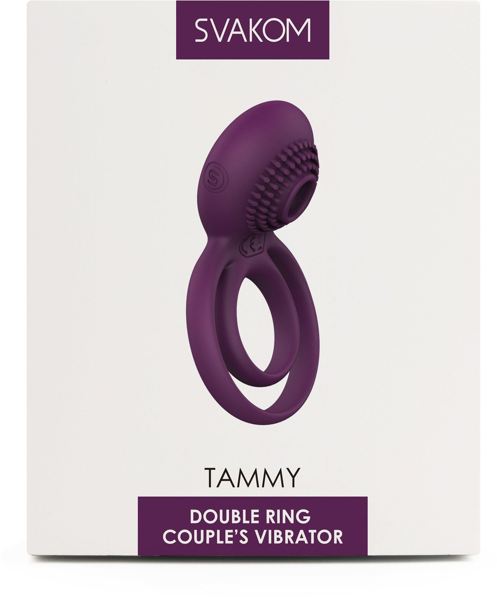 Фиолетовое эрекционное виброкольцо Tammy с подхватом мошонки