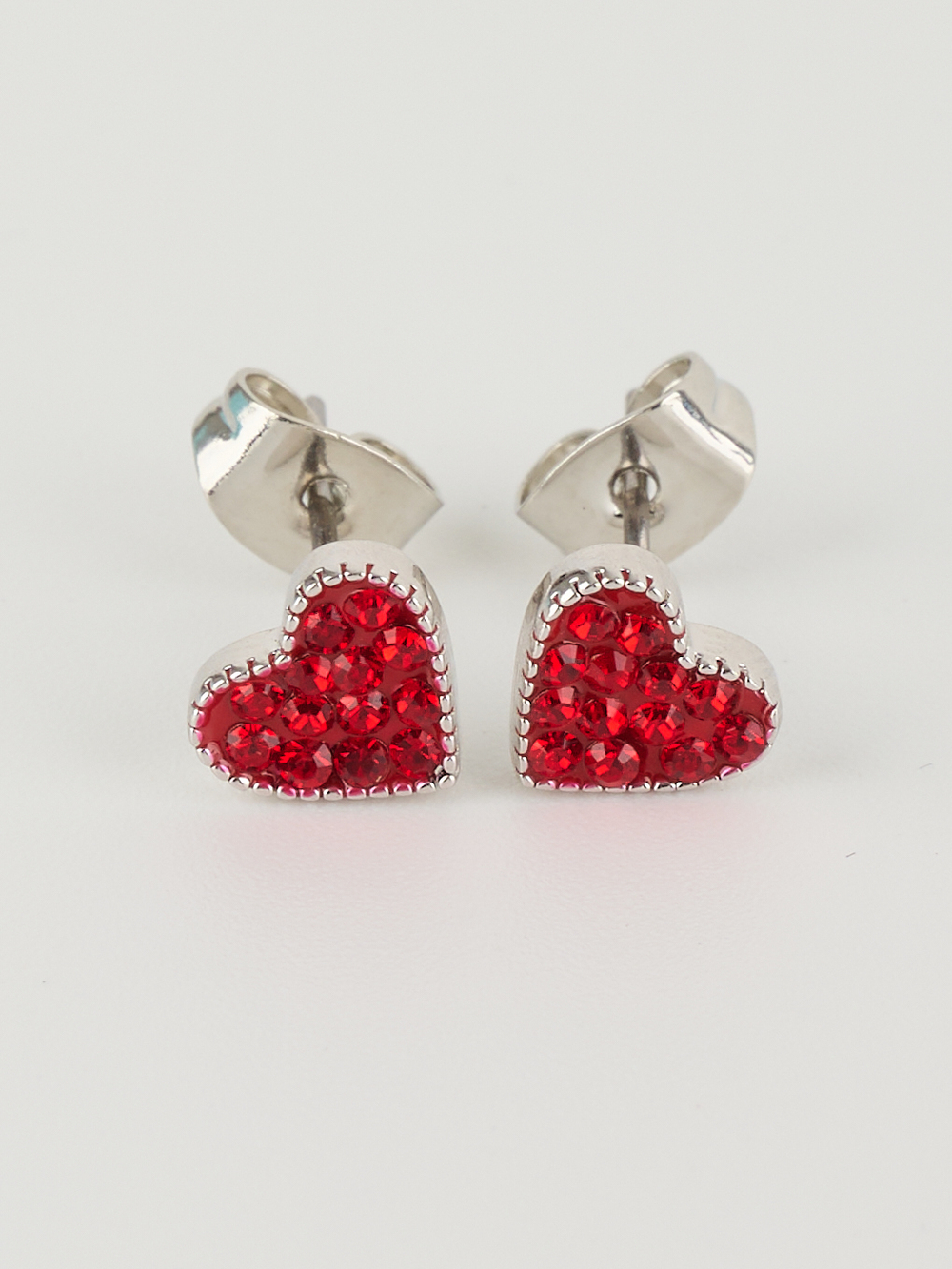 Серьги-сердечки Клевер с красными кристаллами Swarovski