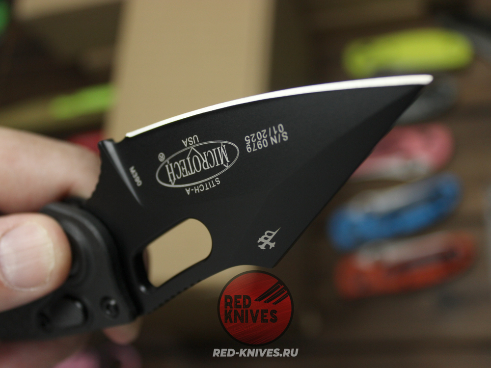 Нож Microtech Stitch Tactical Black + пружина - тактический черный, рукоять нейлон