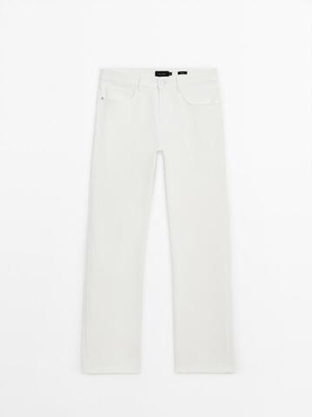 Massimo Dutti Зауженные джинсы из смесового хлопка, натуральный, кремовый
