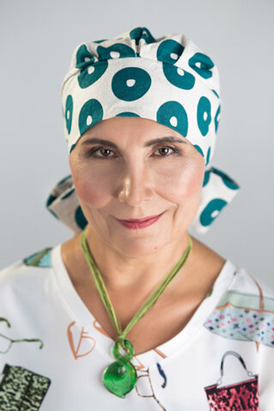 Тюрбан Эмма Лен, шапочка с лентами, зеленые колечки
