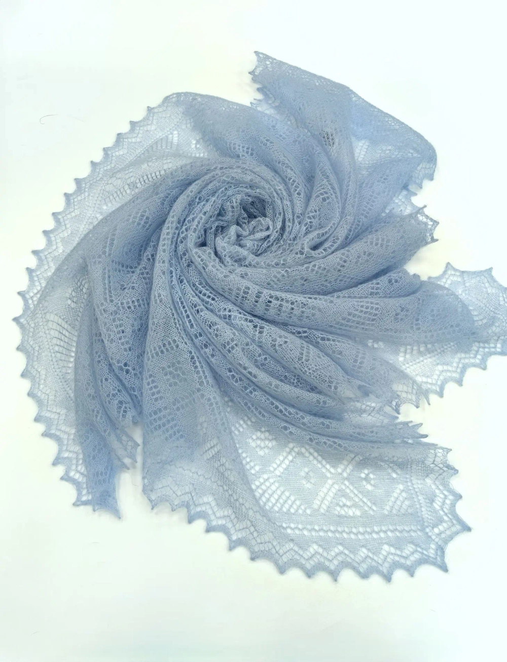 Оренбургский пуховый платок-паутинка А110-04 голубой