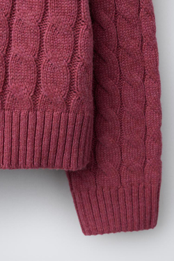 ZARA СВИТЕР С УЗОРОМ «КОСЫ», МАЛИНОВЫЙ
