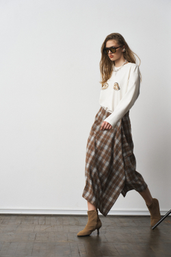 Юбка-килт 1301 принт клетка коричневый