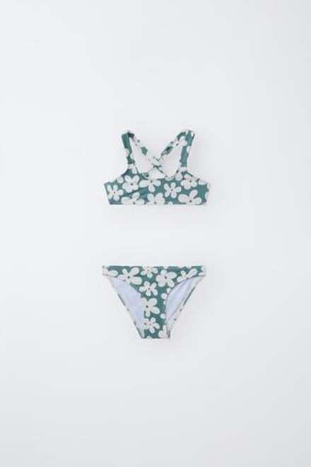 ZARA КУПАЛЬНИК С ЦВЕТОЧНЫМ ПРИНТОМ, ЗЕЛЕНОВАТО-СИНИЙ