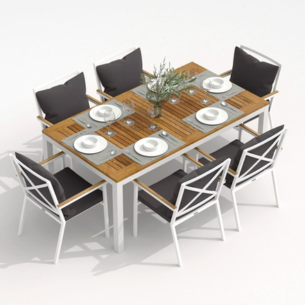 Обеденная группа Ideal Patio  ТЕЛЛА ФЕСТА плюс каркас белый, стол тик 180, ткань антрацит