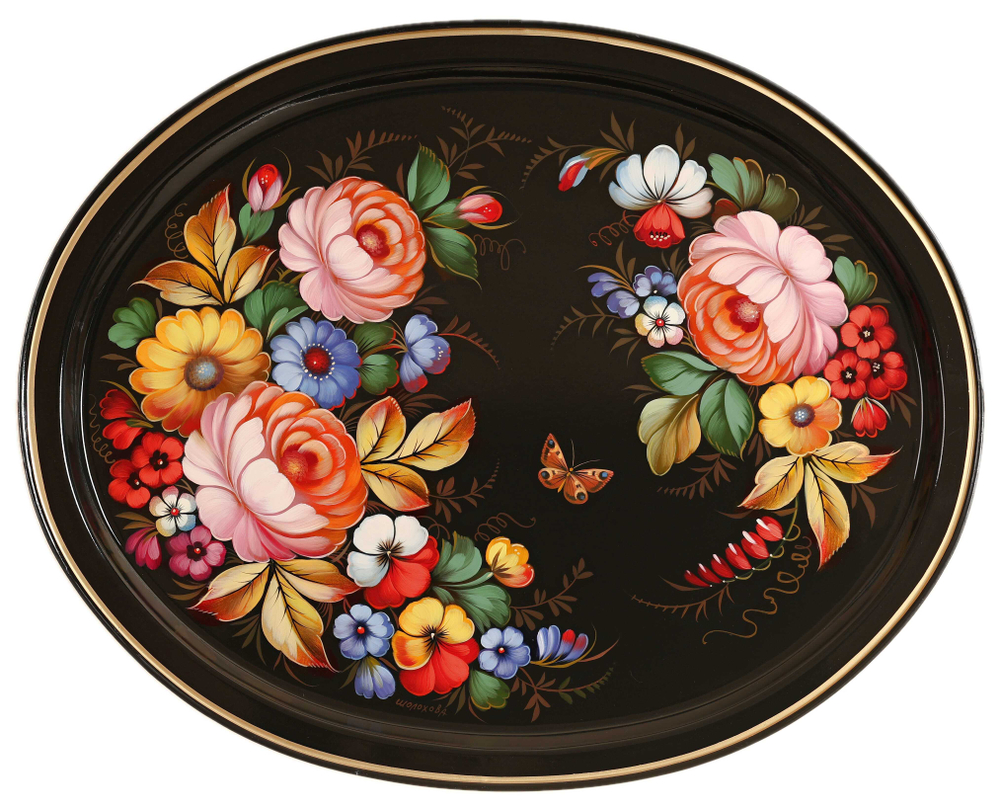 Жостовский поднос декоративный, размер 51х41 см (A26), металлический