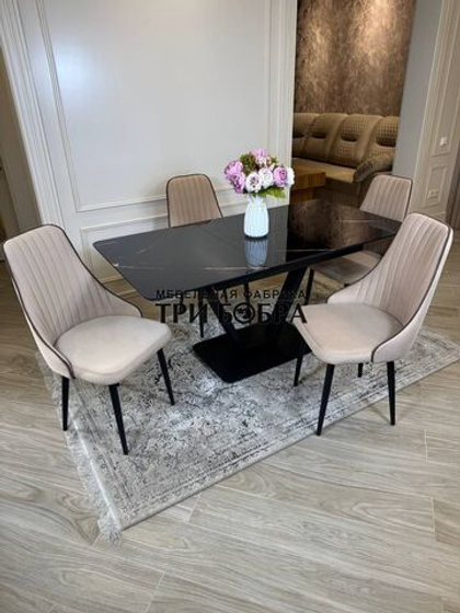 Кухонный раздвижной стол "Леон" Черный мрамор и стулья "Сорренто" 4 шт