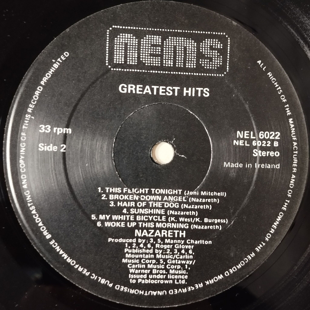 Винтажная виниловая пластинка LP Nazareth Greatest Hits (Ireland 1975)