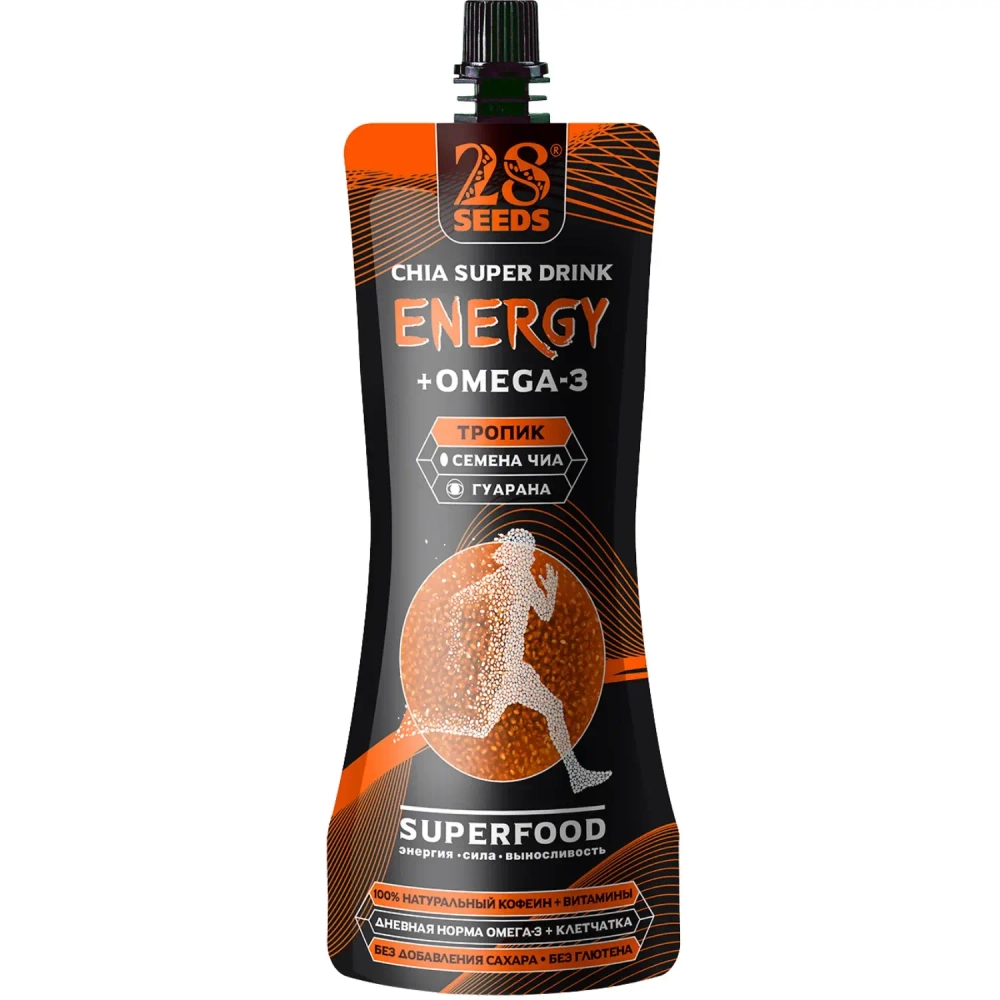Энергетический напиток Чиа ОМЕГА-3 «Тропик» 250 мл 28SEEDS — вид спереди