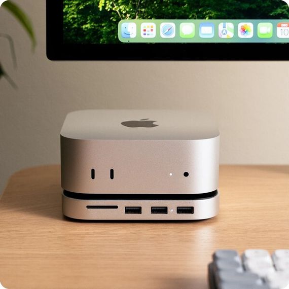 Подставка-концентратор Satechi Mac Mini M4 Stand &amp; Hub с отсеком для SSD (ST-GNMMES) серебристый