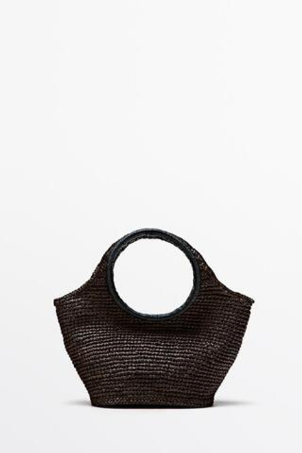 Massimo Dutti Мини-сумочка в форме полумесяца из рафии, коричневый