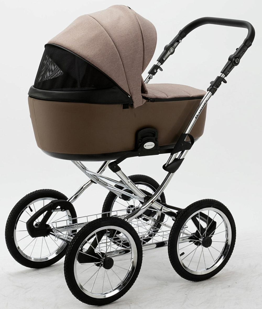 Детская коляска Adamex Porto Retro 2 в 1 PO-PS15 (Т.БЕЖ+Т.БЕЖА КОЖА)