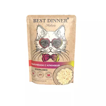 Best Dinner 70г Holistic Влажный корм для взрослых кошек Цыпленок с клюквой (филе в соусе)