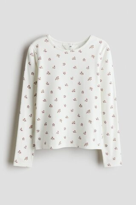 H&M Лонгслив из хлопка и джерси с длинными рукавами, белый