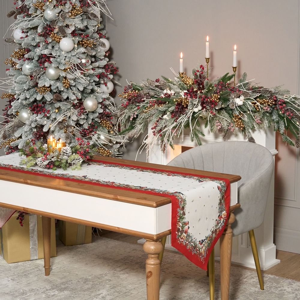 ДОРОЖКА "МОРОЗКО.СНЕГИРИ "45Х215СМ ,КРАСНЫЙ, 100% ХЛОПОК,ТВИЛ ПРОПИТКА