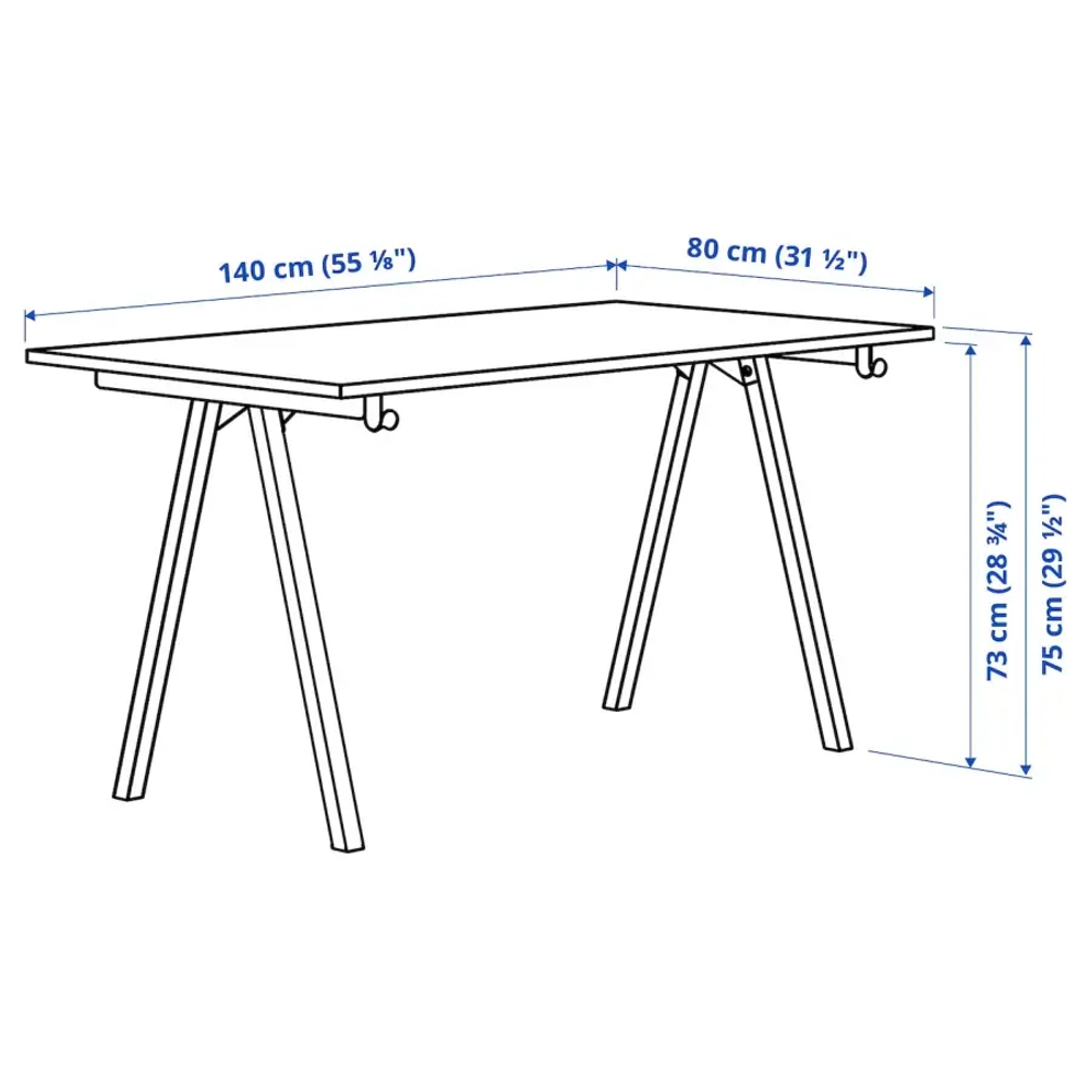 Письменный стол - IKEA TROTTEN, 140х80 см, белый/черный, ТРОТТЕН ИКЕА