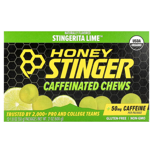 Honey Stinger, жевательные таблетки с кофеином, Stingerita Lime™, 12 пакетиков по 50 г (1,8 унции)