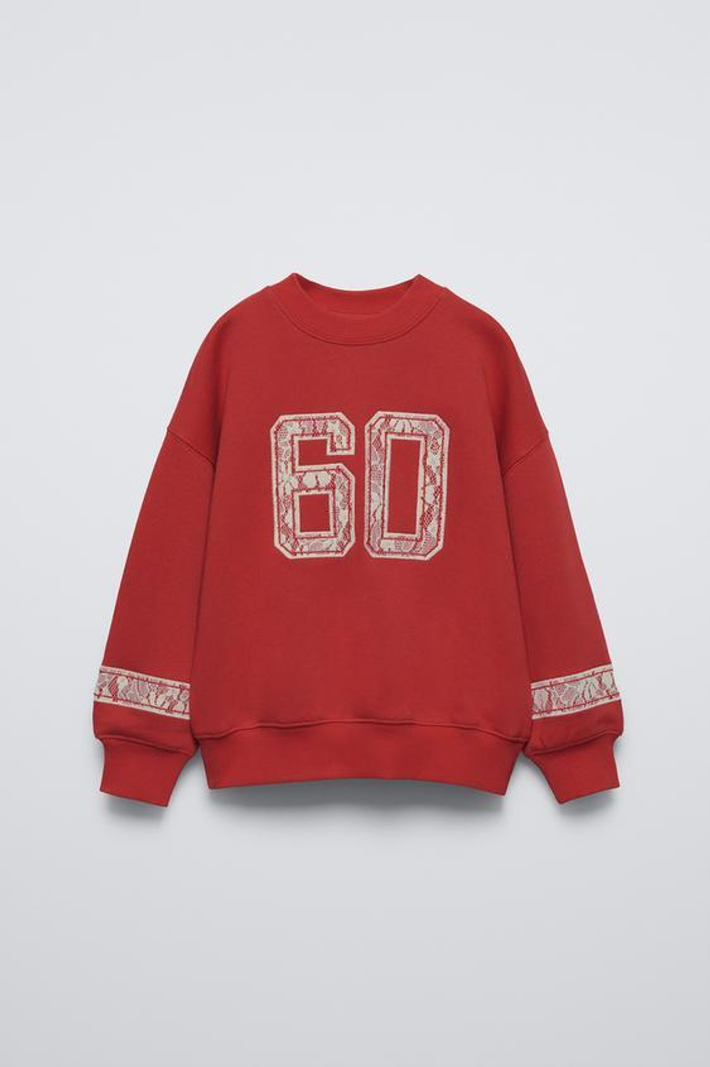 ZARA ТОЛСТОВКА С КРУЖЕВОМ, КРАСНЫЙ