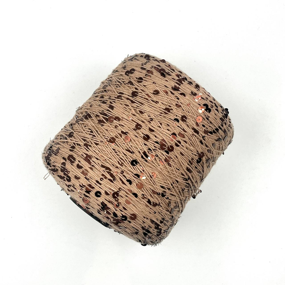 Королевские пайетки (3 и 6 мм), хлопок 100%, 330 м в 100 г , беж/кофе глянец