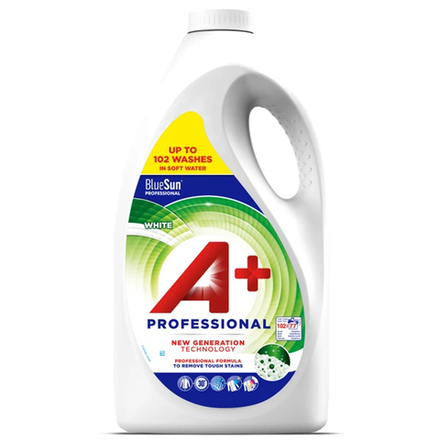 Гель, жидкое средство для стирки А+ (A plus) Professional White 4,62 л, 102 стирки, для белого белья, эффективен при низких температурах