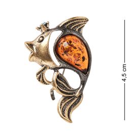 AM-2035 Брошь «Рыбка Царевна» (латунь, янтарь)