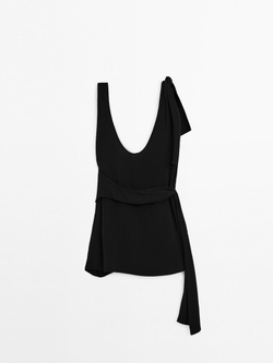 Massimo Dutti Креповый топ с узлом - Limited Edition, черный