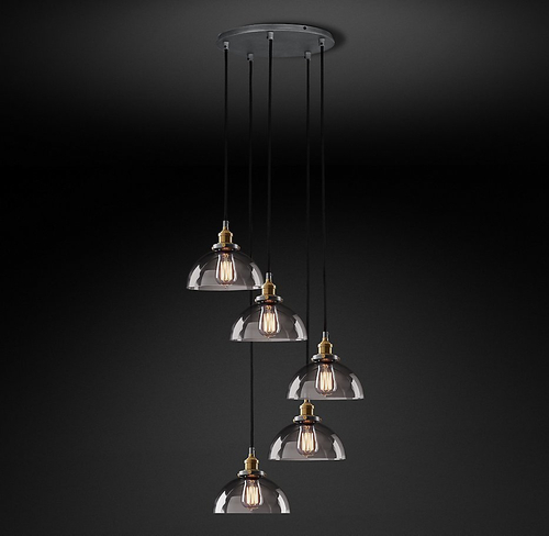 Подвесной дизайнерский светильник  20th C. Factory Filament Smoke Glass Dome Round Pendant by Restoration Hardware