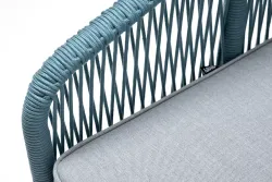 "Канны" кресло плетеное из роупа, каркас алюминий светло-серый (RAL7035) муар, роуп бирюзовый круглый, ткань светло-серая