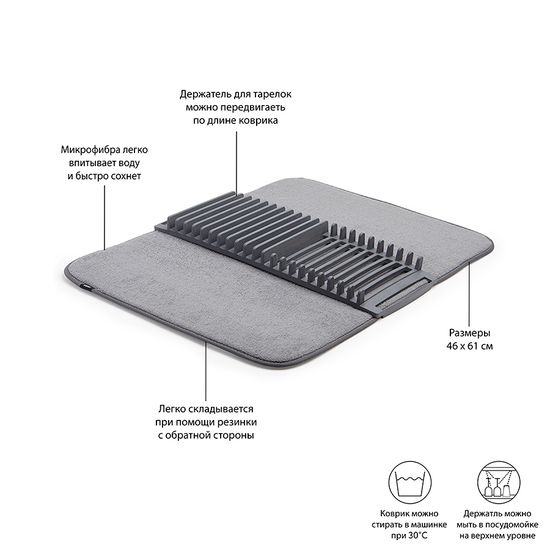 Коврик для сушки посуды udry, 46х61 см, темно-серый