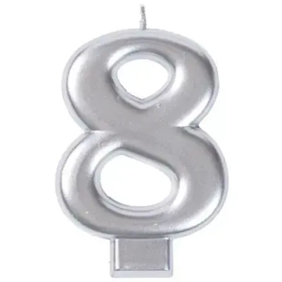 Свеча Цифра 8 Серебряная 8 см для торта