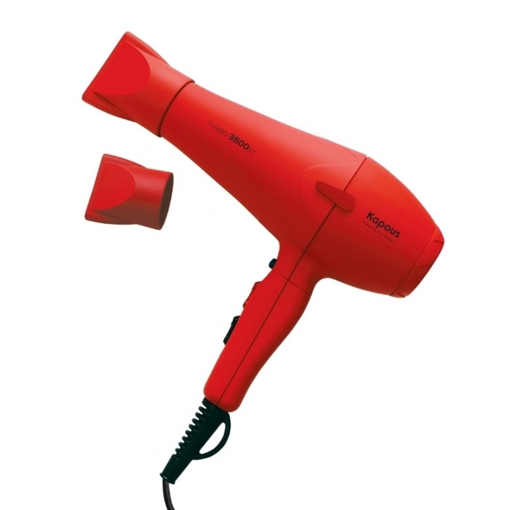 2 Kapous Professional Фен для укладки волос Turbo 3800 ST, профессиональный, с покрытием Soft Touch, Красный